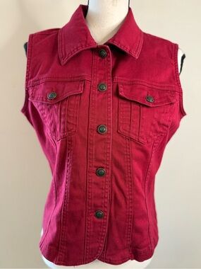Liv a Little red sleeveless denim vest western cowgirl LG
